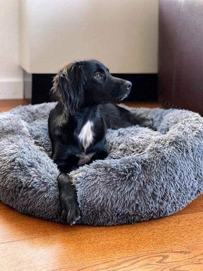 Dog Beds Calming Dog Bed, Faux Fur Fluffy Donut Cuddler Anxiety Cat Bed, round Donut Dog Beds Large Dogs (Xx-Large(36"X28"), B-Grey)