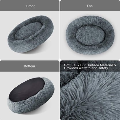 Dog Beds Calming Dog Bed, Faux Fur Fluffy Donut Cuddler Anxiety Cat Bed, round Donut Dog Beds Large Dogs (Xx-Large(36"X28"), B-Grey)