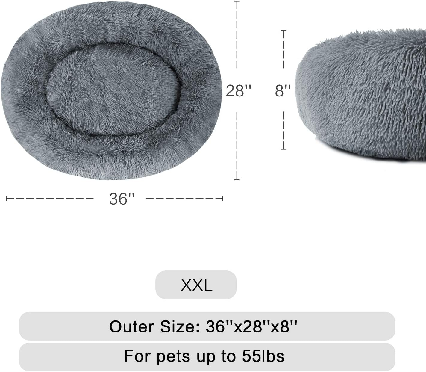 Dog Beds Calming Dog Bed, Faux Fur Fluffy Donut Cuddler Anxiety Cat Bed, round Donut Dog Beds Large Dogs (Xx-Large(36"X28"), B-Grey)